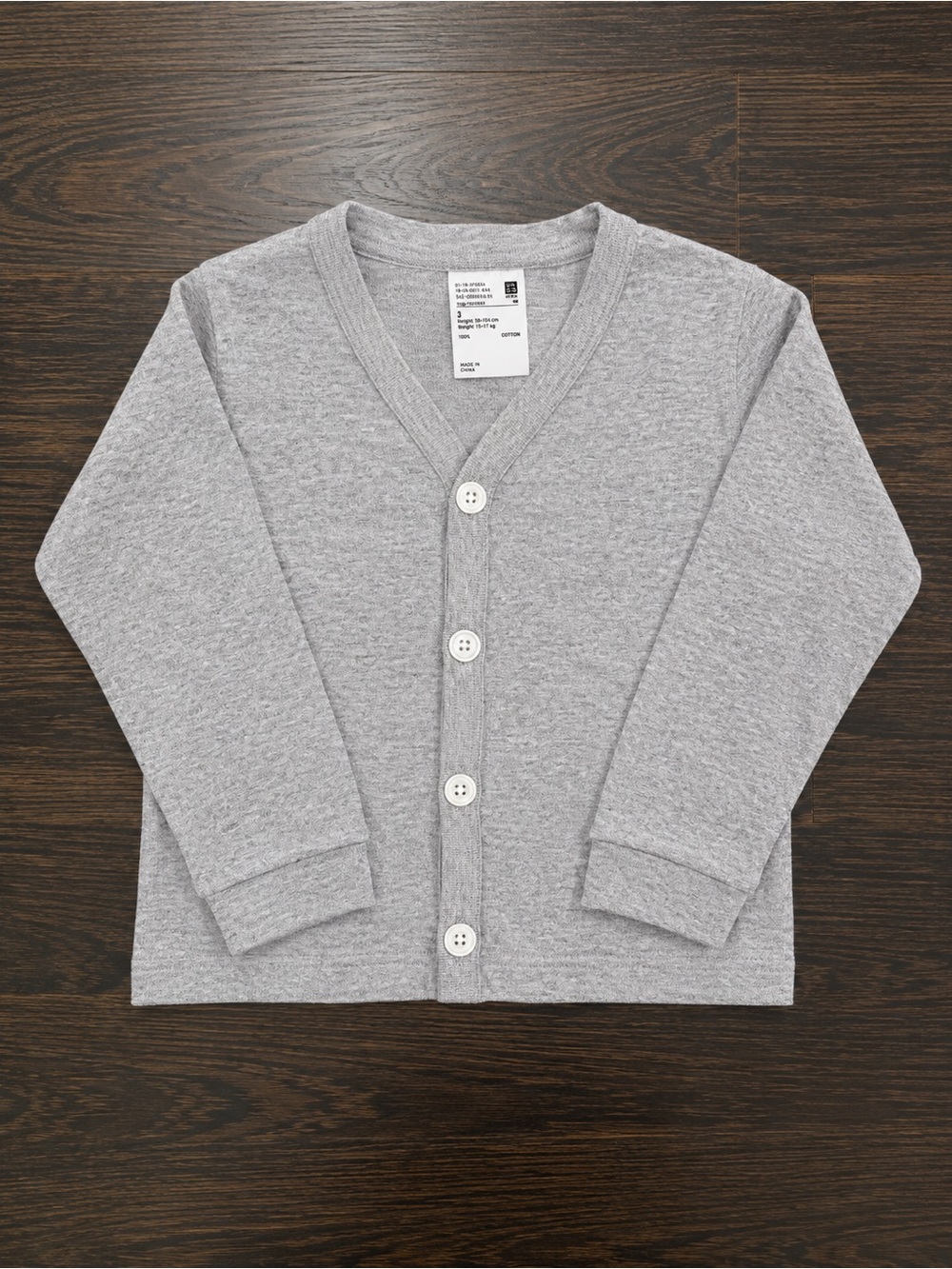 Uni Qlo Kids Long Sleeve Button Cardigan - Grey-UNISEX